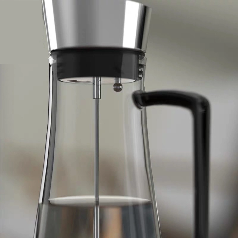 Handmade Borosilicate Glass Water Pitcher Carafe with Black Handle and Stainless Steel Cover