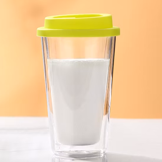 350ml(12oz) 이중벽 유리 티컵 커피잔 뚜껑이 있는 유리 커피컵