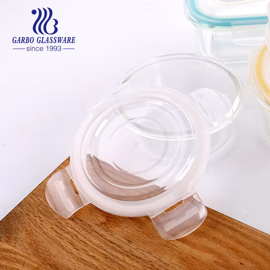 385ml 높은 붕규산 투명 도시락 상자 뚜껑이 있는 도매 식품 저장 유리 용기
